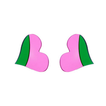 YAOLOGE Acrylic Exaggerated Color Blocking Love Heart Stud σκουλαρίκια για γυναίκες Νέα τάση για κορίτσια Mirror Ear Κοσμήματα Δώρα γενεθλίων