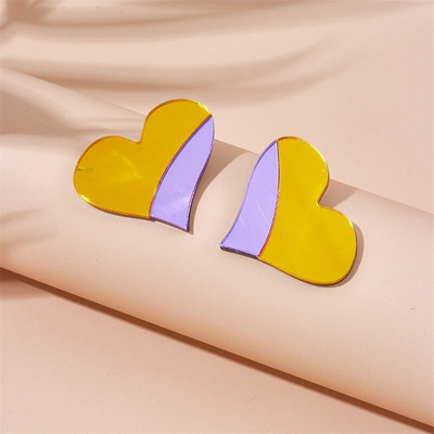 YAOLOGE akril eltúlzott szín blokkoló szerelem szív fülbevaló női új trend lányok tükör fül ékszerek születésnapi ajándékok