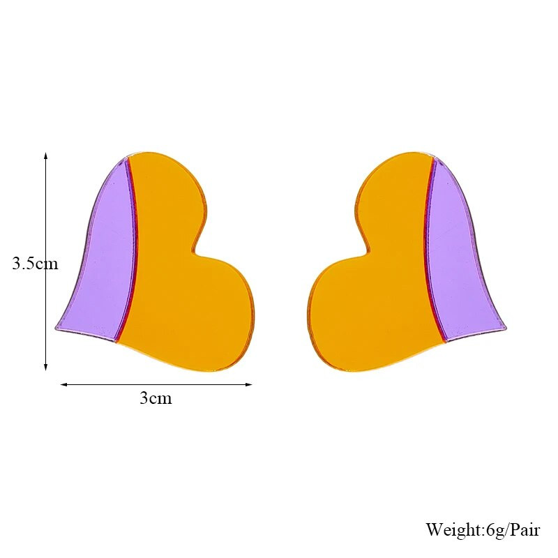 YAOLOGE akril eltúlzott szín blokkoló szerelem szív fülbevaló női új trend lányok tükör fül ékszerek születésnapi ajándékok