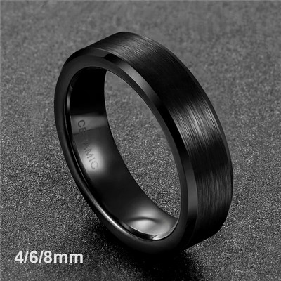Пръстени Somen Мъжки черен керамичен пръстен Матиран 8 мм/6 мм/4 мм Влюбени сватбена лента Годежен пръстен Матов мъжки бижута Bague Homme
