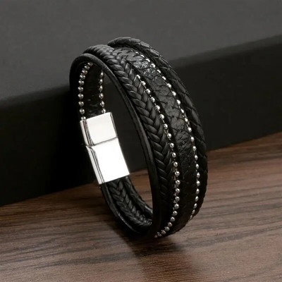 Jauna pīta ādas vīriešu rokassprādze Klasiska ar rokām austa magnētiskā sprādze Daudzslāņu ādas aproce vīriešiem rotaslietas dāvana