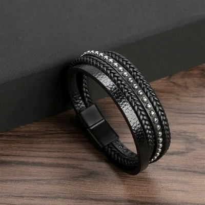 Jauna pīta ādas vīriešu rokassprādze Klasiska ar rokām austa magnētiskā sprādze Daudzslāņu ādas aproce vīriešiem rotaslietas dāvana