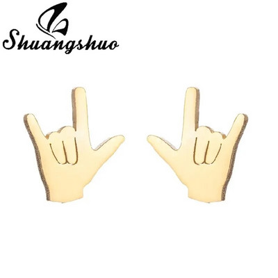 Šuanšuo unikālie modes roku žesti mīlestības auskari nerūsējošā tērauda auskari saderināšanās rotaslietas sieviešu mīļotājiem labākā dāvana