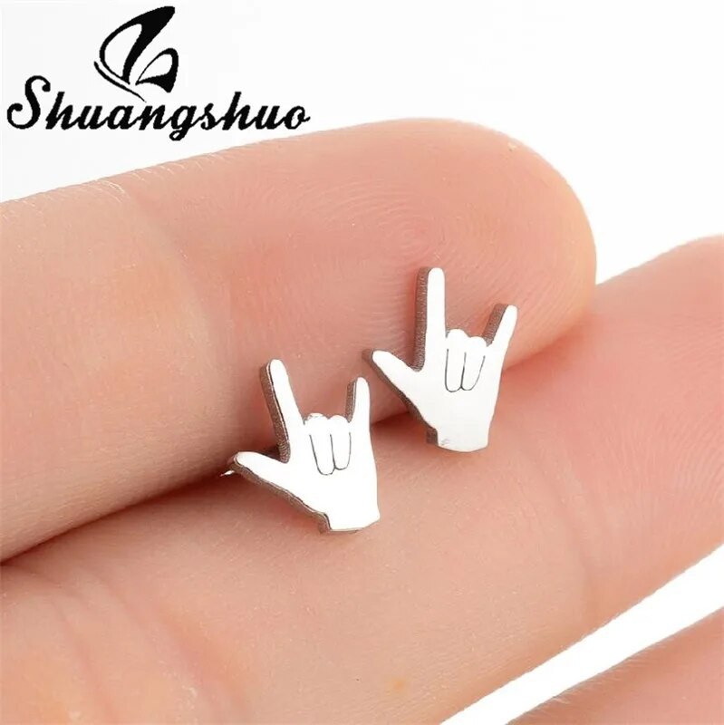 Šuanšuo unikālie modes roku žesti mīlestības auskari nerūsējošā tērauda auskari saderināšanās rotaslietas sieviešu mīļotājiem labākā dāvana