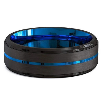 Ανδρική μόδα FDLK 8mm Μαύρο βουρτσισμένο δαχτυλίδι από ανοξείδωτο ατσάλι Δαχτυλίδι από ανοξείδωτο ατσάλι Blue Groove Ανδρικά δώρα για άντρες