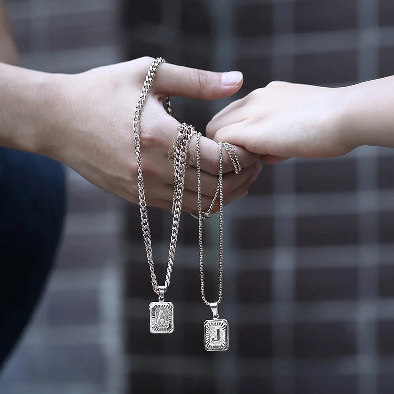 Šķembu krāsas iniciāļi Nosaukums Kulons Kaklarota Alfabēta burts AJK Šarms 3mm/5mm Kubas saites ķēde Dropshipping GPM11C