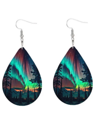 1 Pāris Bohēmijas modes stils PU ādas pilienveida auskari Meža apdruka Vīriešu un sieviešu ikdienas valkāšanai ausu rotaslietas Radoši personiski