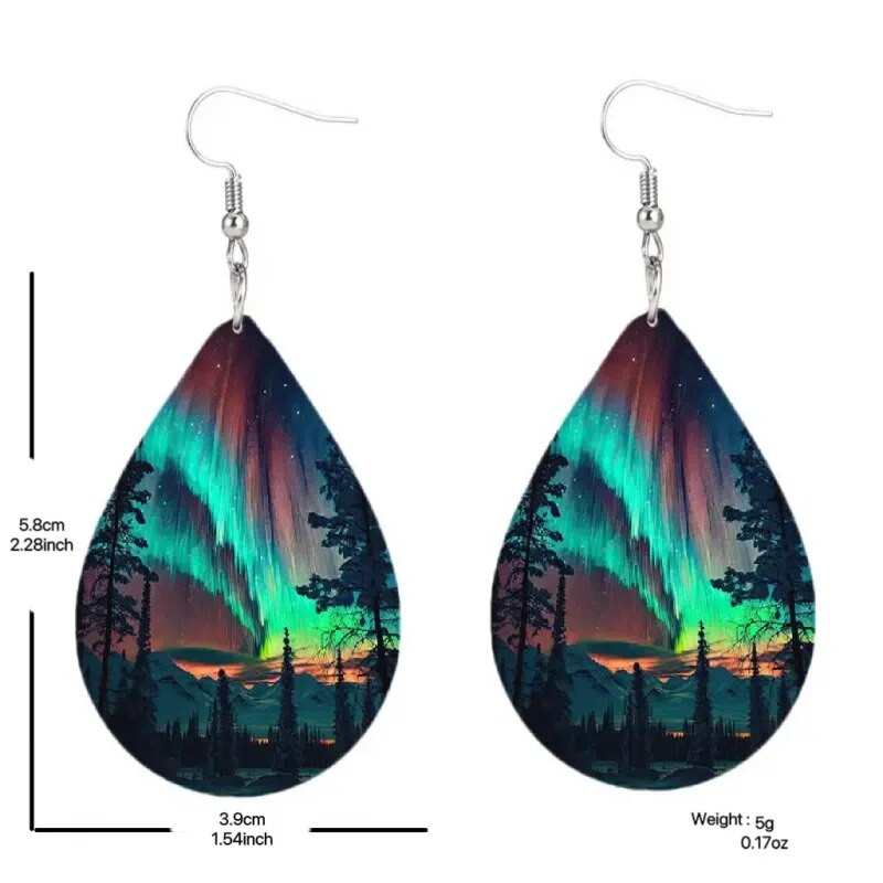 1 Pāris Bohēmijas modes stils PU ādas pilienveida auskari Meža apdruka Vīriešu un sieviešu ikdienas valkāšanai ausu rotaslietas Radoši personiski