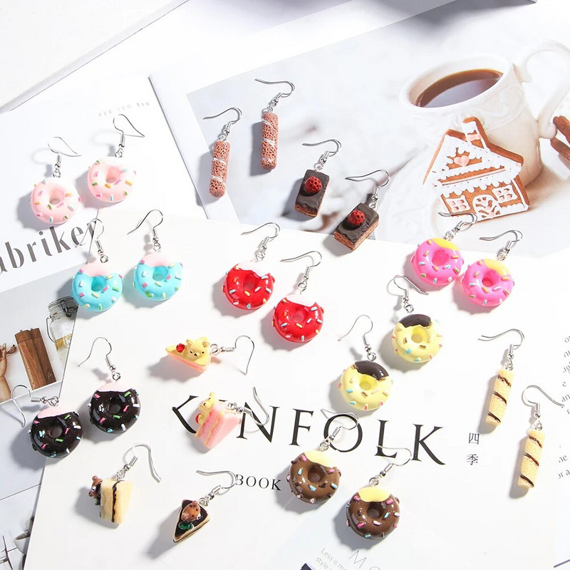 Vasaras smieklīgi, gudri ēdieni kūka virtuļi Auskari Modes sievietes meitenes unikāli saldi ēdieni auskari ģeometriski ballītēm rotaslietas dāvana