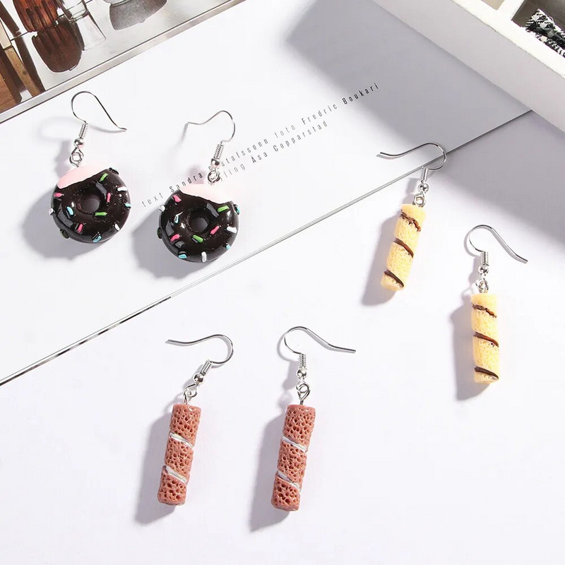 Vasaras smieklīgi, gudri ēdieni kūka virtuļi Auskari Modes sievietes meitenes unikāli saldi ēdieni auskari ģeometriski ballītēm rotaslietas dāvana