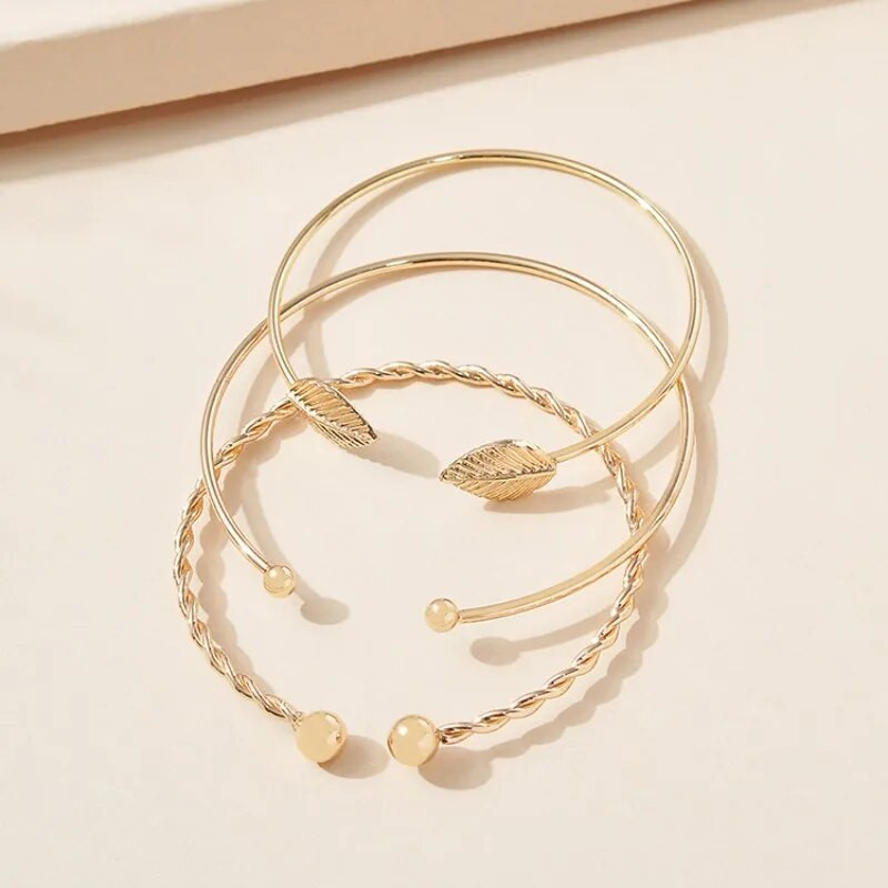 3 dalių rinkinys Vintažinių lapų detalių apyrankių rinkinys moterims Asmenybės lapų atidarymo apyrankės gimtadienio jubiliejui dovanų papuošalai Mujer