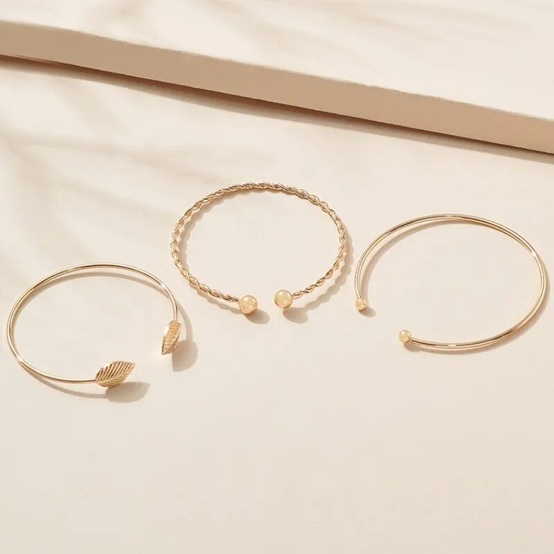 3 dalių rinkinys Vintažinių lapų detalių apyrankių rinkinys moterims Asmenybės lapų atidarymo apyrankės gimtadienio jubiliejui dovanų papuošalai Mujer