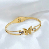 Titán acél új divatos cirkon matt pillangó karkötő, tavasznyitó sokoldalú női kézműves