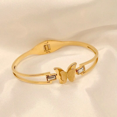 Titán acél új divatos cirkon matt pillangó karkötő, tavasznyitó sokoldalú női kézműves