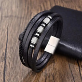 Klasiska nerūsējošā tērauda vīriešu ādas rokassprādze Ar rokām austas daudzslāņu kombinētās fāzēm rokassprādzes rotaslietas vairumtirdzniecība dropshipping