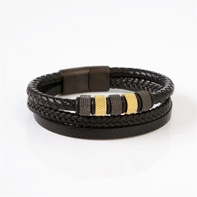 Klasiska nerūsējošā tērauda vīriešu ādas rokassprādze Ar rokām austas daudzslāņu kombinētās fāzēm rokassprādzes rotaslietas vairumtirdzniecība dropshipping