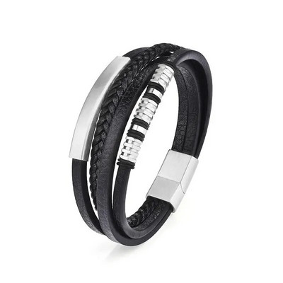 Klasiska nerūsējošā tērauda vīriešu ādas rokassprādze Ar rokām austas daudzslāņu kombinētās fāzēm rokassprādzes rotaslietas vairumtirdzniecība dropshipping