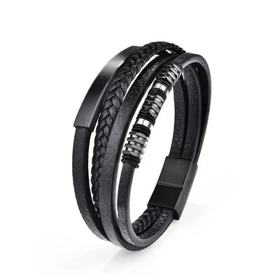 Klasiska nerūsējošā tērauda vīriešu ādas rokassprādze Ar rokām austas daudzslāņu kombinētās fāzēm rokassprādzes rotaslietas vairumtirdzniecība dropshipping