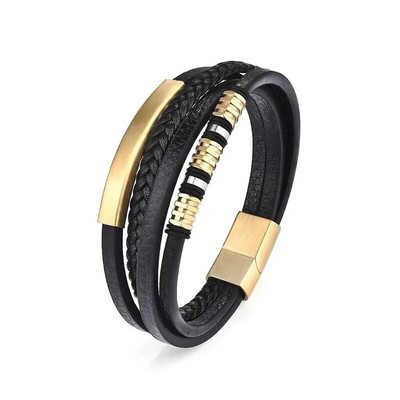 Klasiska nerūsējošā tērauda vīriešu ādas rokassprādze Ar rokām austas daudzslāņu kombinētās fāzēm rokassprādzes rotaslietas vairumtirdzniecība dropshipping