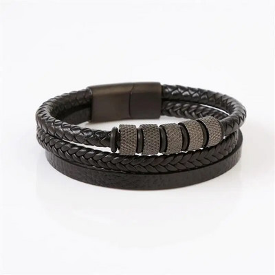 Klasiska nerūsējošā tērauda vīriešu ādas rokassprādze Ar rokām austas daudzslāņu kombinētās fāzēm rokassprādzes rotaslietas vairumtirdzniecība dropshipping