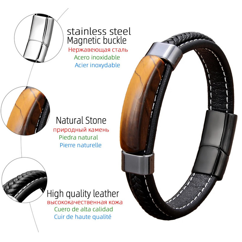 Natūralaus hematito rožinės spalvos krištolo tigro akies apyrankės vyriškos papuošalai pintos odos rankų darbo vyriškos apyrankės Nauja 2022 m.