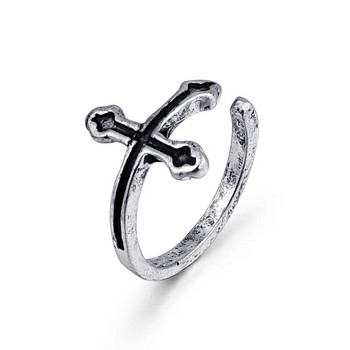 GEOMEE 1PC Vintage Μαύρο Μεγάλο Σταυρό Ανοιχτό Δαχτυλίδι για Γυναικεία Κοσμήματα Ανδρικά Κοσμήματα Μοντέρνο γοτθικό μεταλλικό δαχτυλίδι δάχτυλο Anillo R58-1