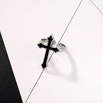 GEOMEE 1PC Vintage Μαύρο Μεγάλο Σταυρό Ανοιχτό Δαχτυλίδι για Γυναικεία Κοσμήματα Ανδρικά Κοσμήματα Μοντέρνο γοτθικό μεταλλικό δαχτυλίδι δάχτυλο Anillo R58-1