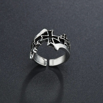 Γοτθικό ασημί επιμεταλλωμένο Retro Punk Hip-Hop Hollow Cross Δαχτυλίδι Ανοιγόμενα δαχτυλίδια Κοσμήματα Δώρο για άνδρες Γυναικεία Vintage Unisex κοσμήματα