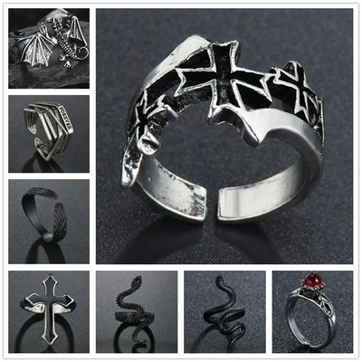 Gothic Silver Color Plated Retro Punk Hip-Hop Hollow Cross Ring Opening Rings Jewelry Gift for Men Women Vintage Unisex Jewelry