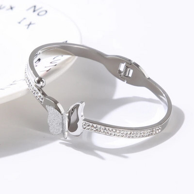 Luksusa tauriņu kristāla nerūsējošā tērauda aproces rokassprādzes sievietēm meitenēm modes aproču rokassprādzes rokassprādzes rotaslietas dāvana