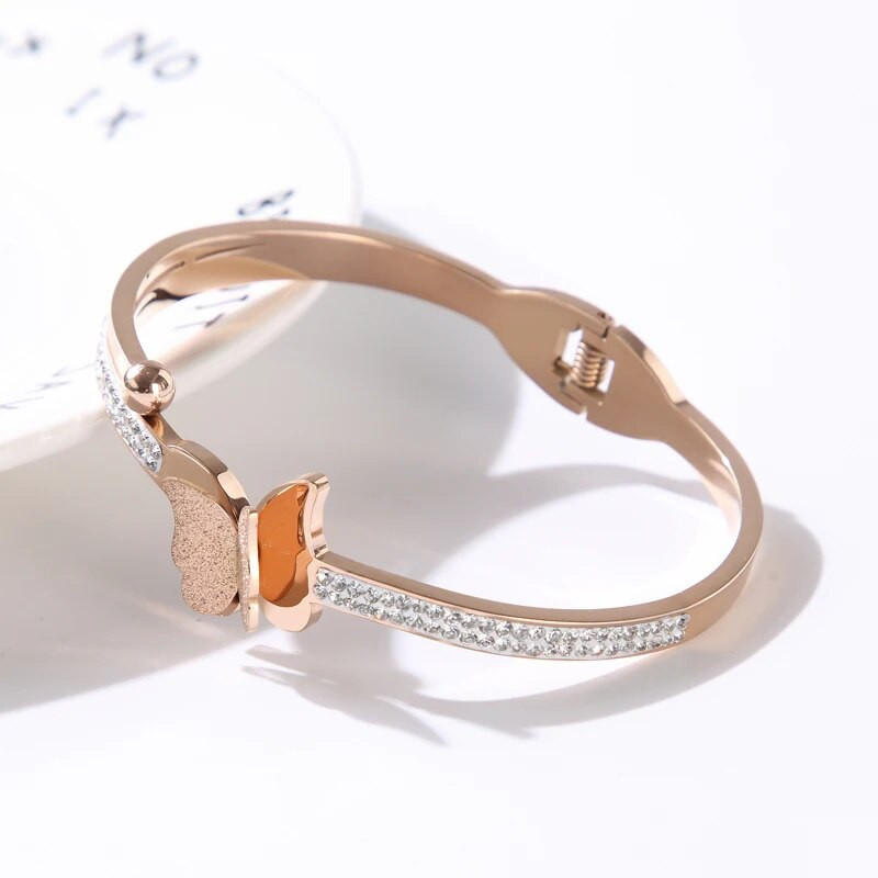 Luksusa tauriņu kristāla nerūsējošā tērauda aproces rokassprādzes sievietēm meitenēm modes aproču rokassprādzes rokassprādzes rotaslietas dāvana