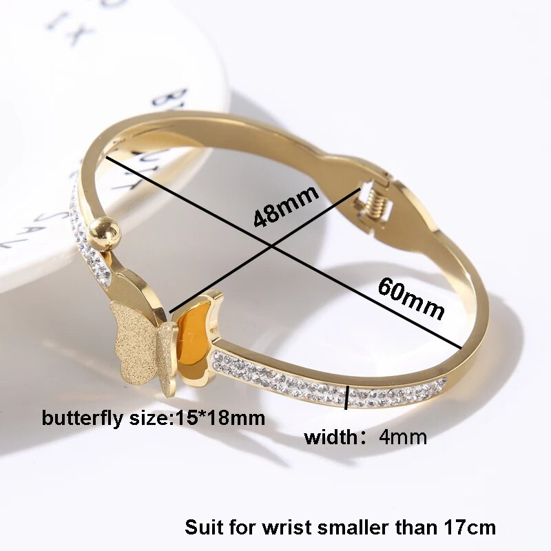 Luksusa tauriņu kristāla nerūsējošā tērauda aproces rokassprādzes sievietēm meitenēm modes aproču rokassprādzes rokassprādzes rotaslietas dāvana