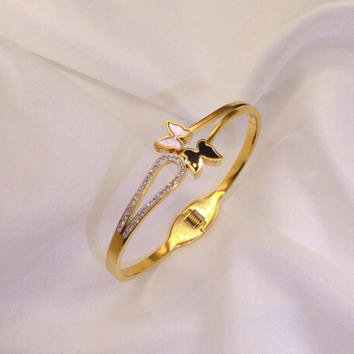 Uus klassikaline mood lihtne titaanterasest liblikas käevõru, naiste kullatud roostevabast terasest käevõrud