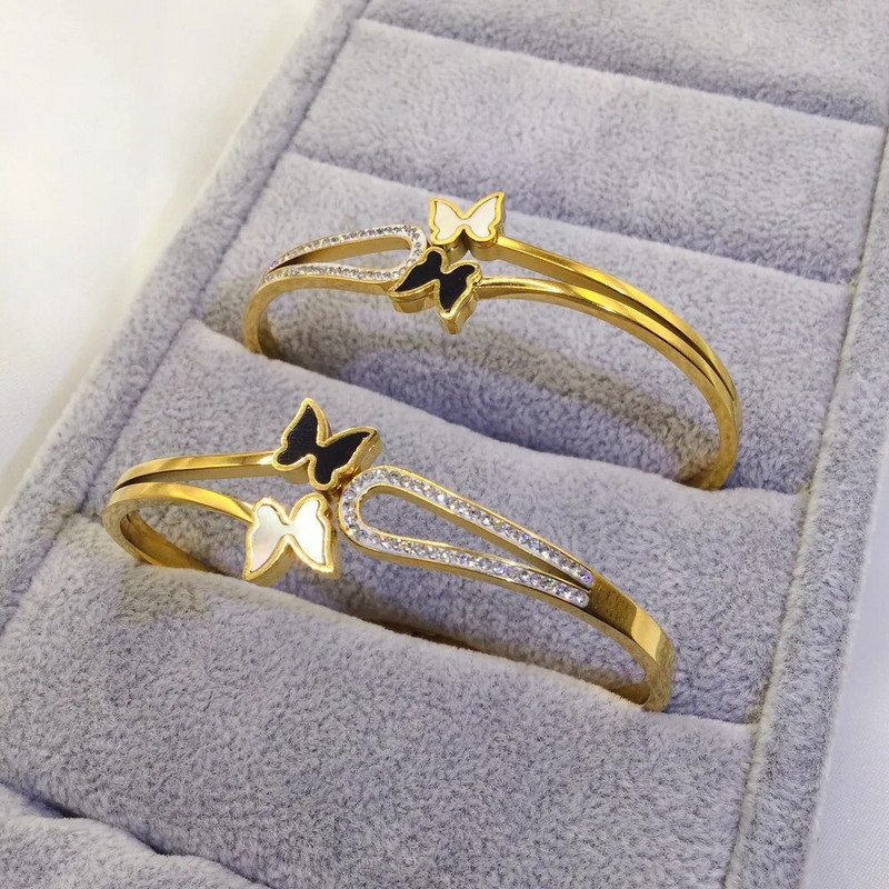 Uus klassikaline mood lihtne titaanterasest liblikas käevõru, naiste kullatud roostevabast terasest käevõrud