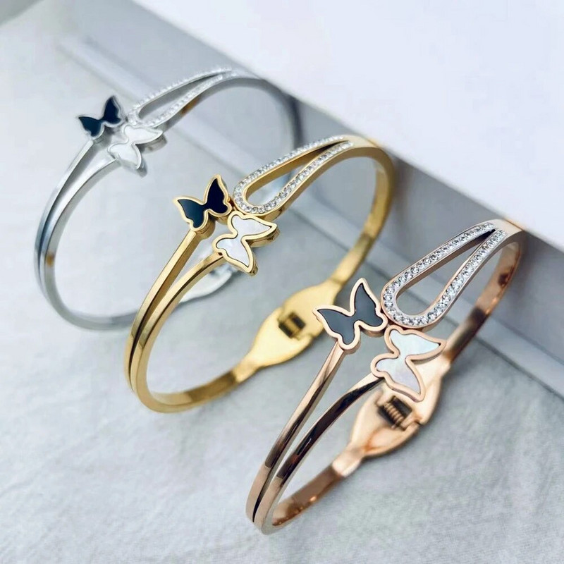 Uus klassikaline mood lihtne titaanterasest liblikas käevõru, naiste kullatud roostevabast terasest käevõrud