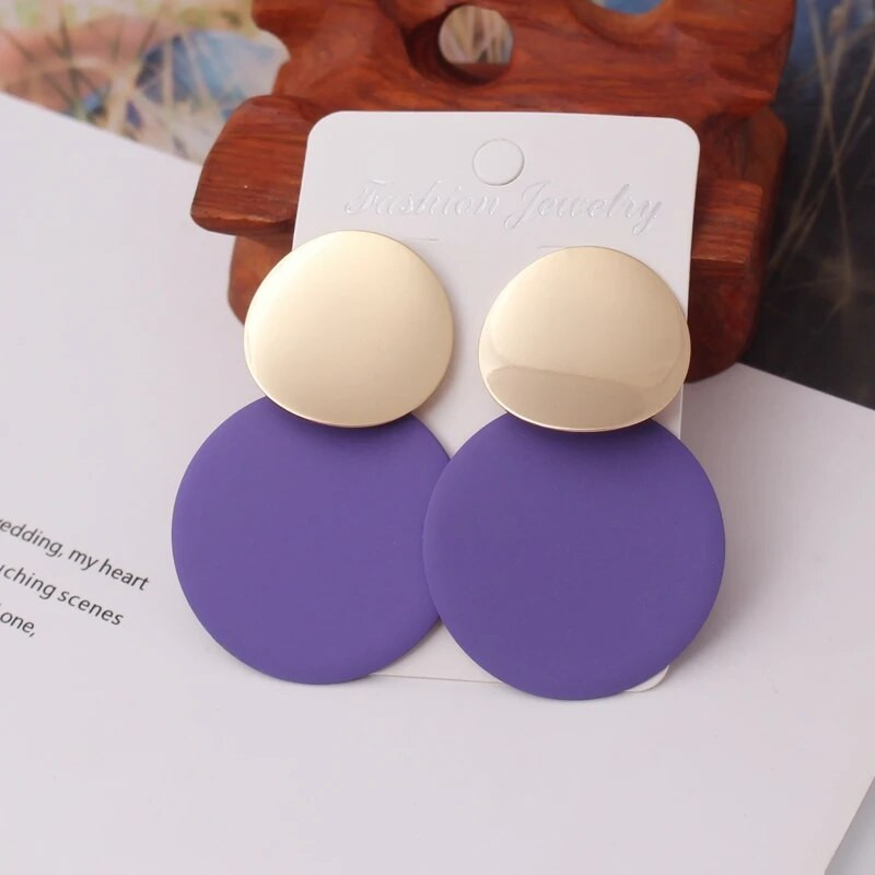 Saldūs purpuriniai gėlių drugeliai geometriniai nuleidžiami auskarai moterims su širdele C formos apvalios kvadrato formos Brincos saldūs vestuvių papuošalai