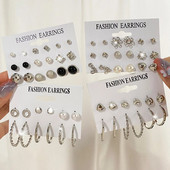 UMKA Divatos geometrikus ezüst színű pillangós karika fülbevaló szett női lányoknak Star Moon fémgyanta akril fülbevaló ékszer