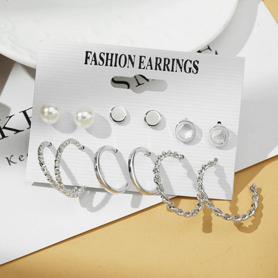 UMKA Divatos geometrikus ezüst színű pillangós karika fülbevaló szett női lányoknak Star Moon fémgyanta akril fülbevaló ékszer