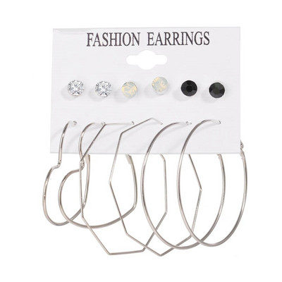 UMKA Divatos geometrikus ezüst színű pillangós karika fülbevaló szett női lányoknak Star Moon fémgyanta akril fülbevaló ékszer