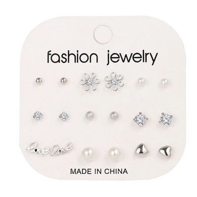 UMKA Divatos geometrikus ezüst színű pillangós karika fülbevaló szett női lányoknak Star Moon fémgyanta akril fülbevaló ékszer