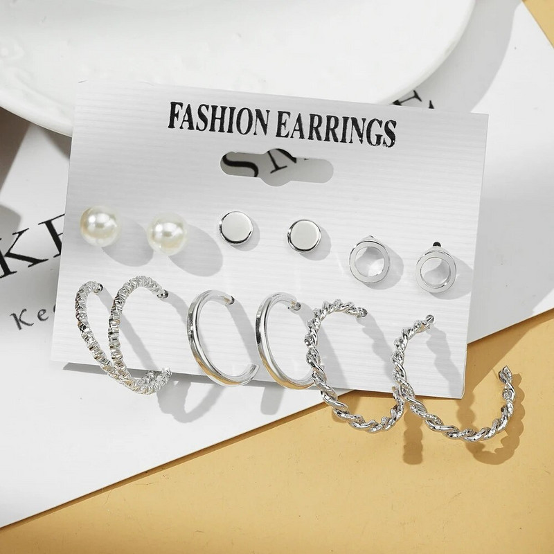 UMKA Divatos geometrikus ezüst színű pillangós karika fülbevaló szett női lányoknak Star Moon fémgyanta akril fülbevaló ékszer