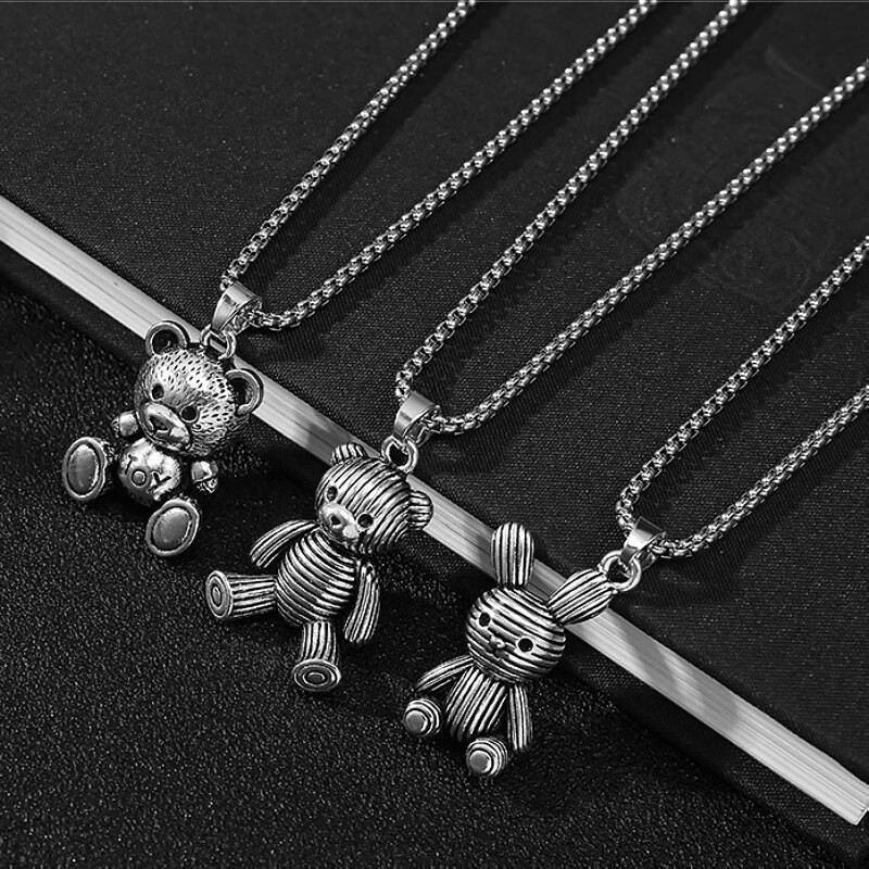 Jaunas personības modes hiphopa truša lāča pāra kulonu kaklarota no nerūsējošā tērauda, dzīvnieku rotaslietas, dzimšanas dienas dāvana