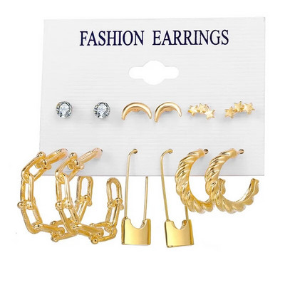 Bohemia arany színű geometrikus kör karika fülbevaló szett Boho női vintage gyöngy pillangó csepp fülbevaló szív cirkon fülcsavarok