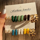 JWER sveķu zelta krāsas metāla stīpiņu auskaru komplekts sievietēm, meitenēm Krāsaini sveķu stīpiņu auskari Trend Modes rotaslietas Jaunums