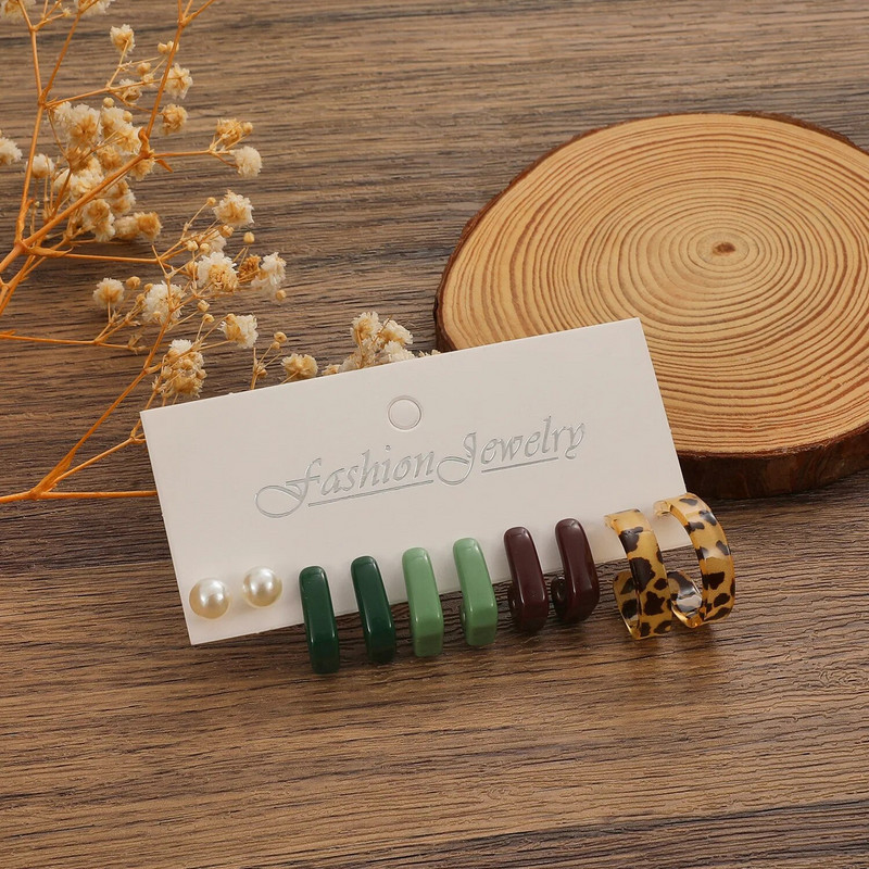 JWER sveķu zelta krāsas metāla stīpiņu auskaru komplekts sievietēm, meitenēm Krāsaini sveķu stīpiņu auskari Trend Modes rotaslietas Jaunums