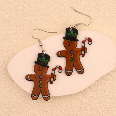 Ziemassvētku iekarināmi auskari ar Ziemassvētku zeķu eglīti Ziemassvētku vecīša ingvera cepumu dizains burvīga sieviešu dāvana