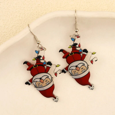 Ziemassvētku iekarināmi auskari ar Ziemassvētku zeķu eglīti Ziemassvētku vecīša ingvera cepumu dizains burvīga sieviešu dāvana