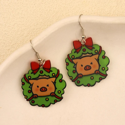 Ziemassvētku iekarināmi auskari ar Ziemassvētku zeķu eglīti Ziemassvētku vecīša ingvera cepumu dizains burvīga sieviešu dāvana