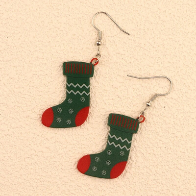 Ziemassvētku iekarināmi auskari ar Ziemassvētku zeķu eglīti Ziemassvētku vecīša ingvera cepumu dizains burvīga sieviešu dāvana