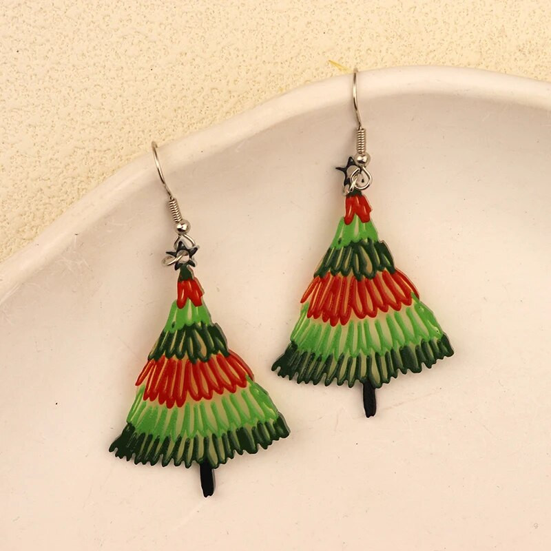 Ziemassvētku iekarināmi auskari ar Ziemassvētku zeķu eglīti Ziemassvētku vecīša ingvera cepumu dizains burvīga sieviešu dāvana